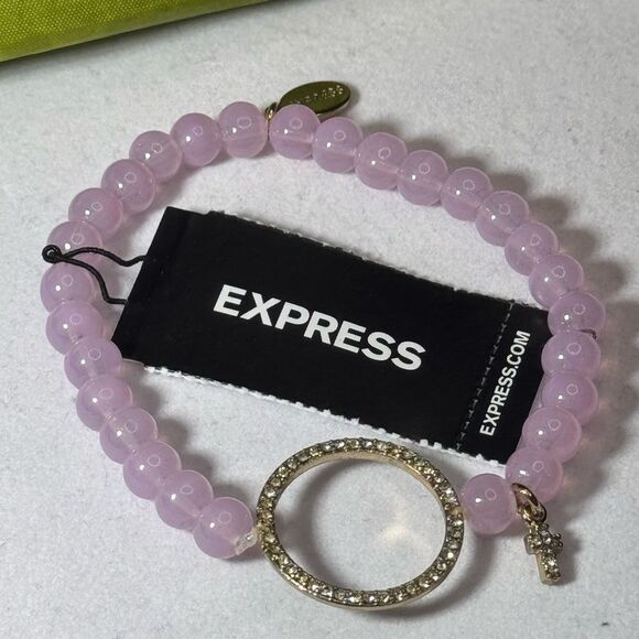 Express Beaded Stretch Bracelet with Crystal Circle and Cross Charm accent - Picture 5 of 7